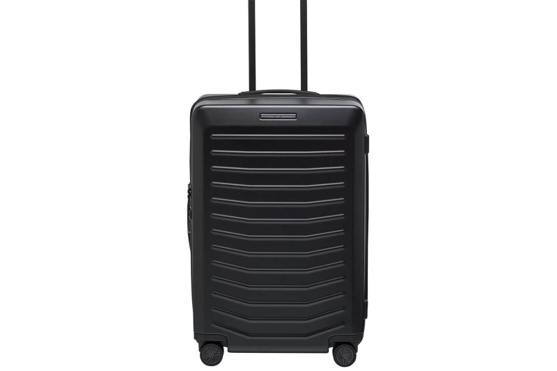 A close-up of the Porsche Design Roadster 27 ” Spinner Expandable suitcase.