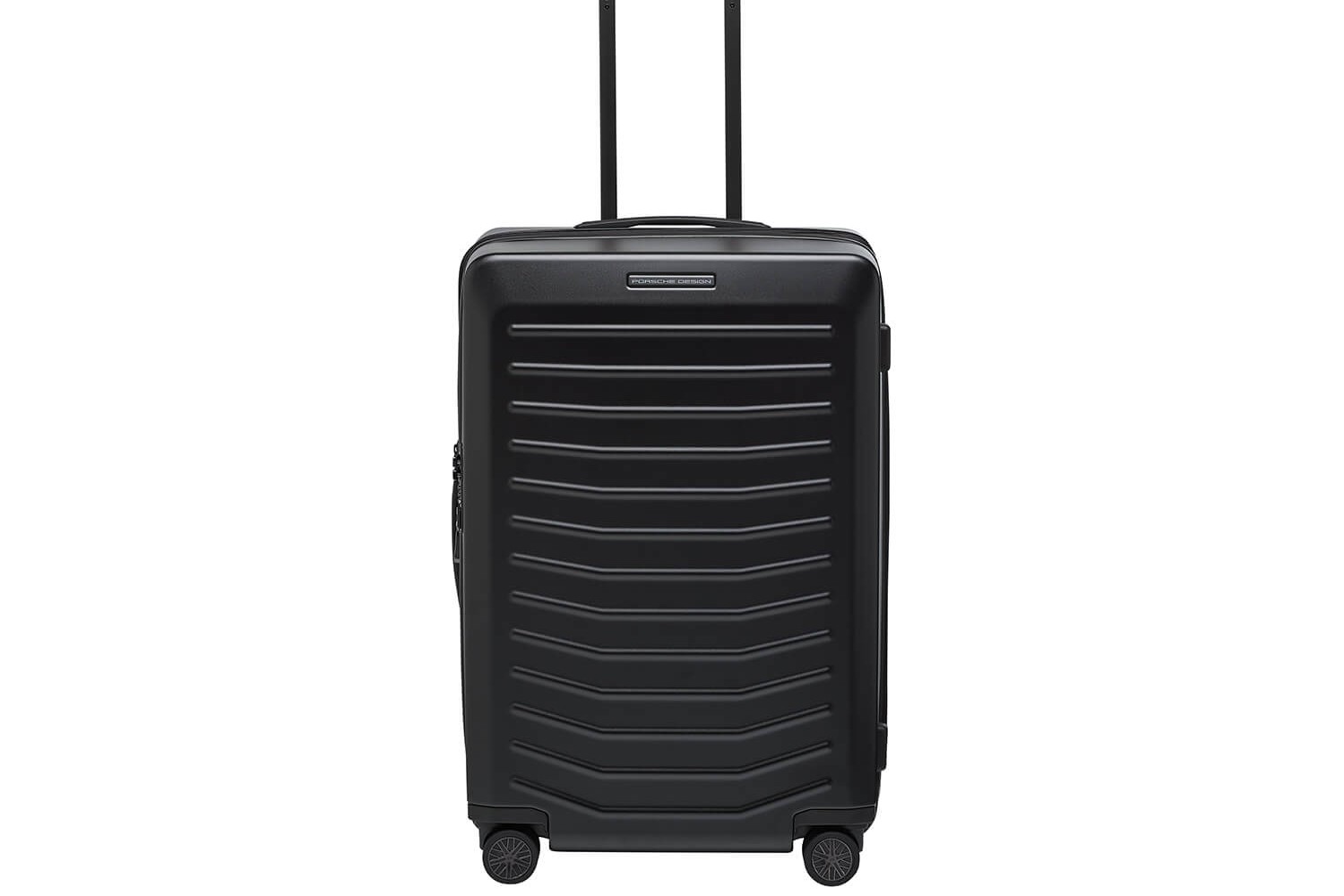 A close-up of the Porsche Design Roadster 27 ” Spinner Expandable suitcase.