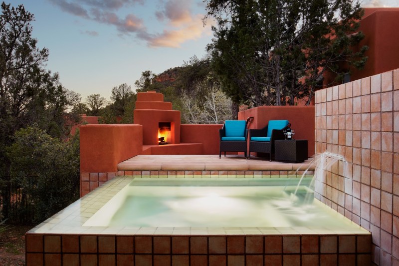 A patio and a private jacuzzi at Enchantment Resort Sedona