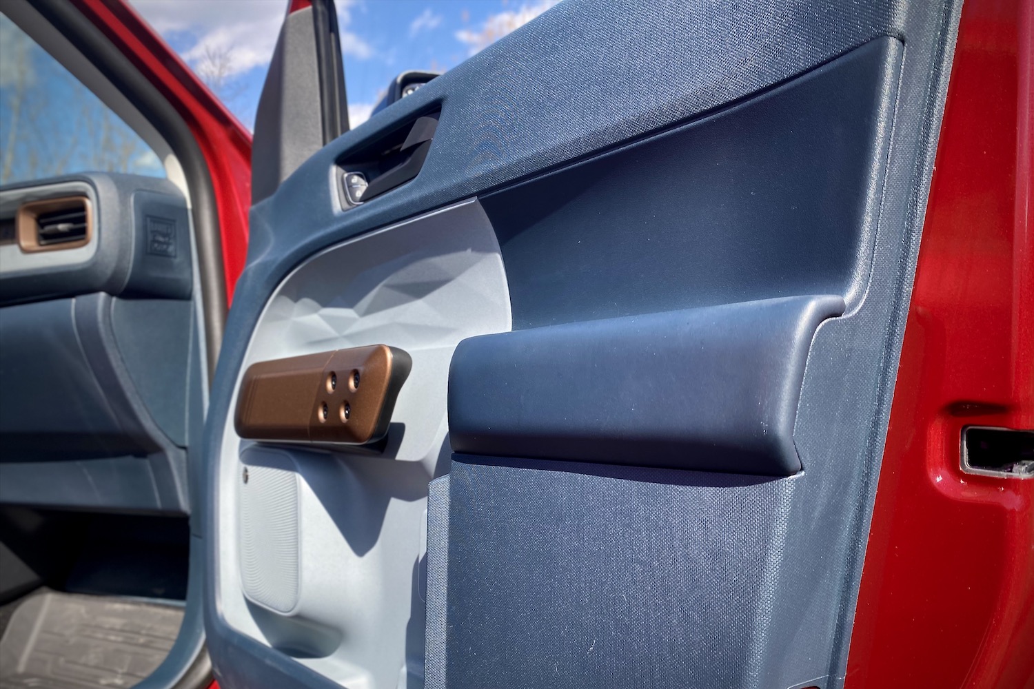 Close up of door insert in 2022 Ford Maverick from outside passenger side.