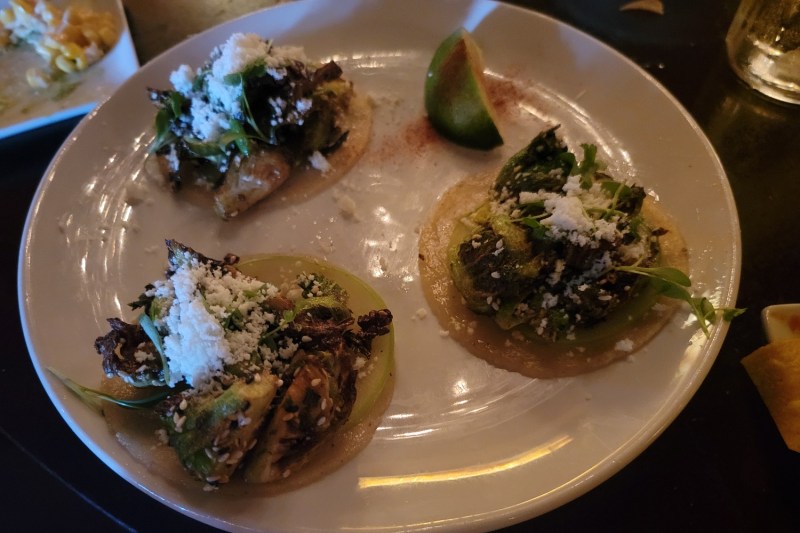 A plate of brussels sprout tacos at The Mission in Scottsdale, Arizona