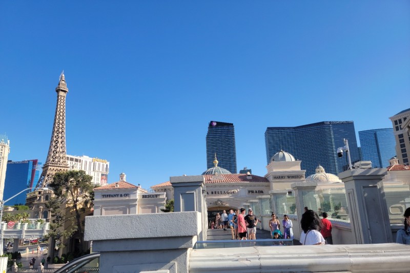 A view of Paris Las Vegas, Bellagio, and The Cosmopolitan from Caesars Palace