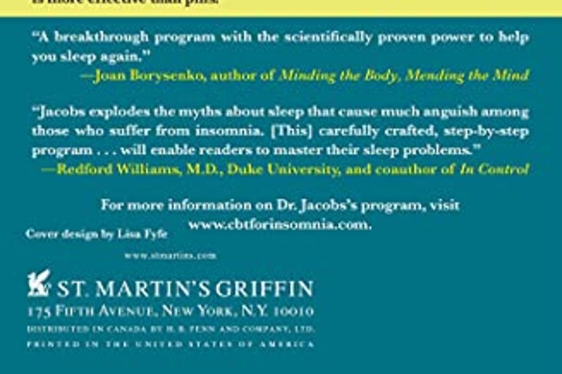 A close-up of the back cover of Say Good Night to Insomnia: The Six-Week, Drug-Free Program Developed At Harvard Medical School