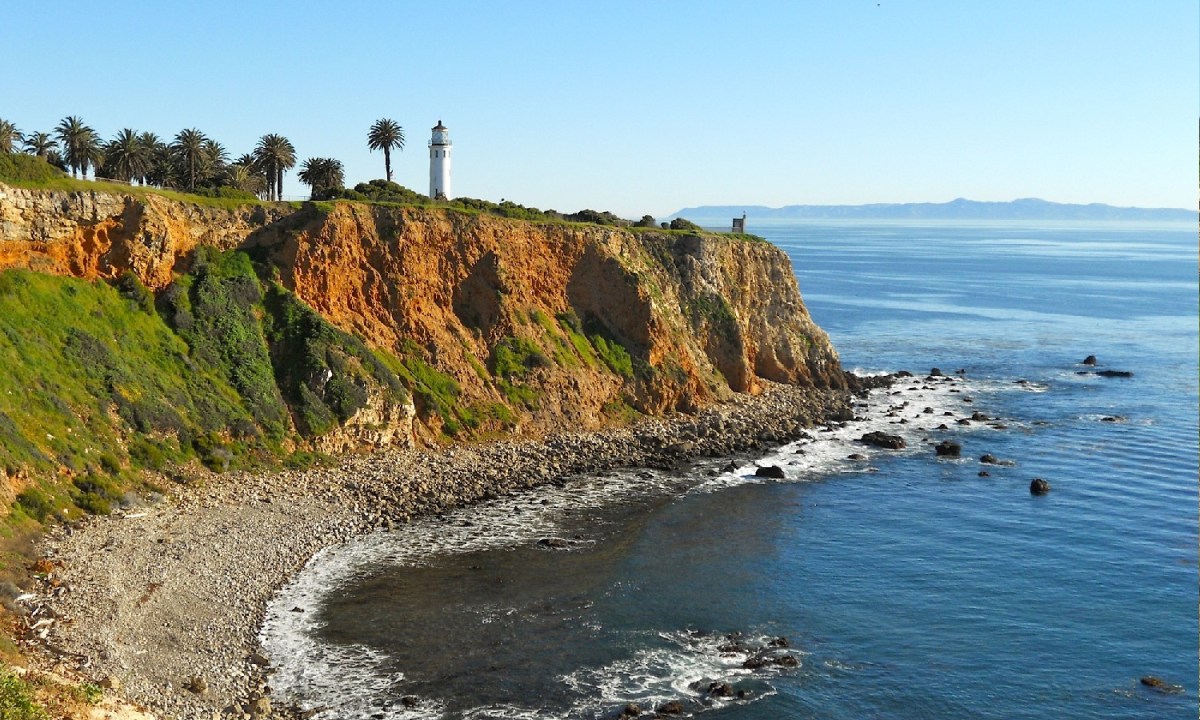 The Point Vicente Lighthouse on a cliff in Rancho Palos Verdes, California