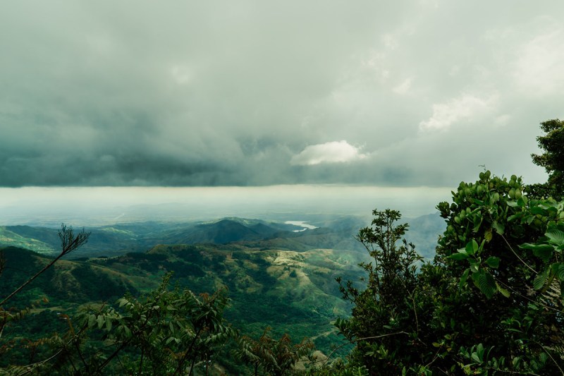 Panorama of a dense jungle mountain landscape in Panama.