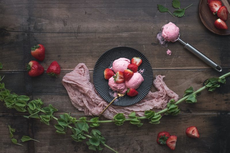 Strawberries and strawberry ice cream