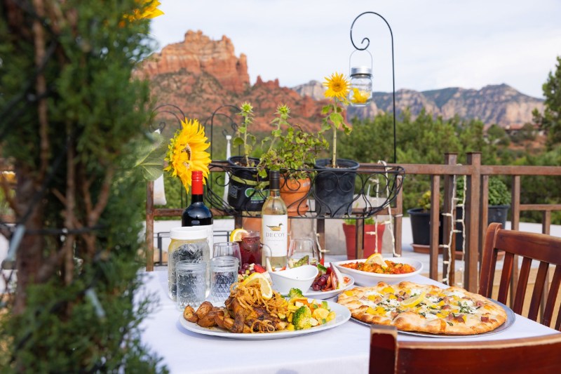 Food on the table at the patio at Hideaway House Sedona