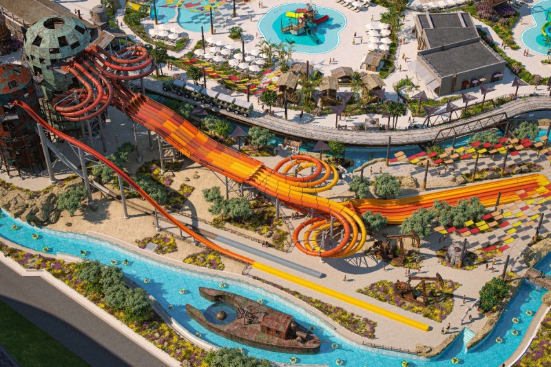 An artistic rendering of Park Meryal waterpark on the new Qetaifan Island North
