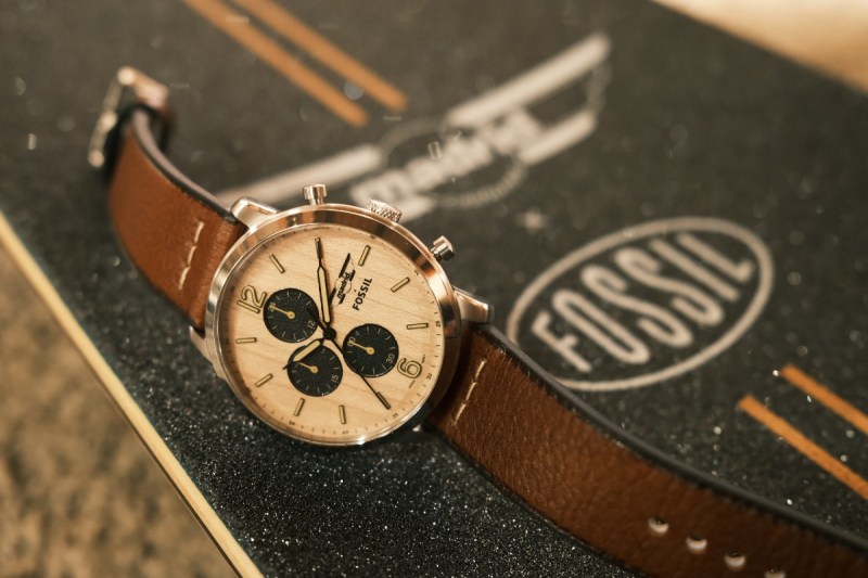 Madrid x Fossil's clock on top of a skateboard