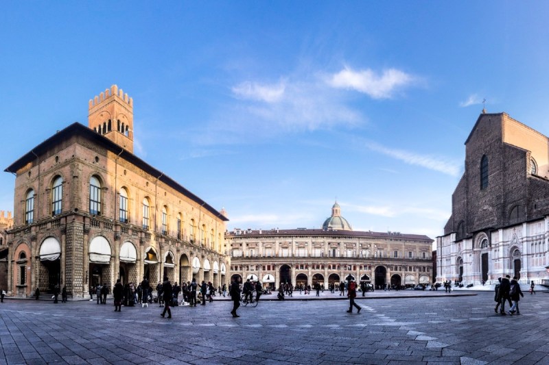 Piazza Maggiore in Bologna, Italy.