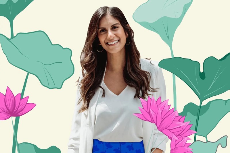 A stylized portrait of Aavrani Founder and CEO Rooshy Roy.
