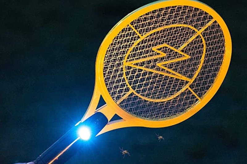A close-up of the Zap It! Electric Fly Swatter Racket & Mosquito Zapper.