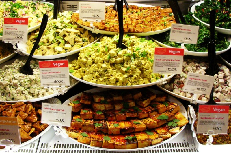 Vegan food on display.