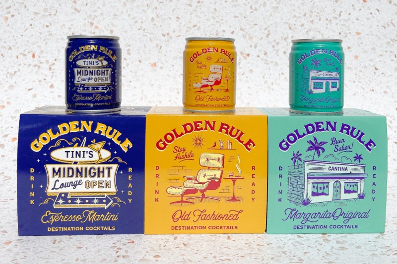 A trio of Golden Rule canned cocktails.