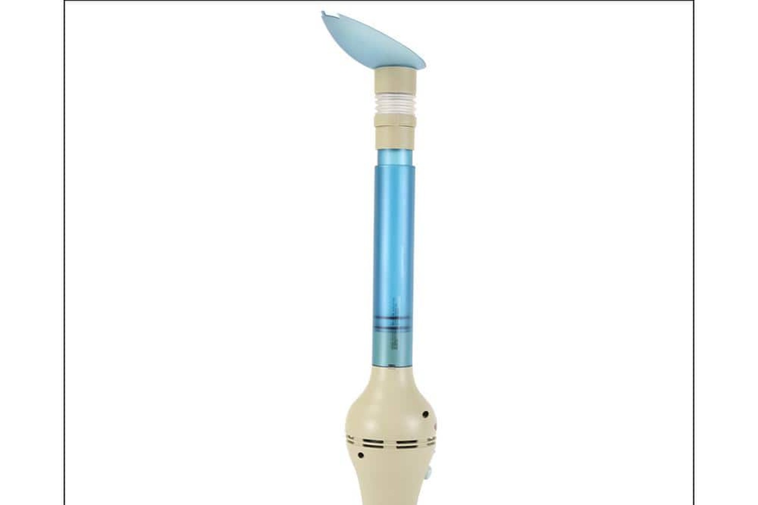 A close-up of the Lentek 9.6V White and Blue Cordless Bug Catcher Handheld Vacuum.
