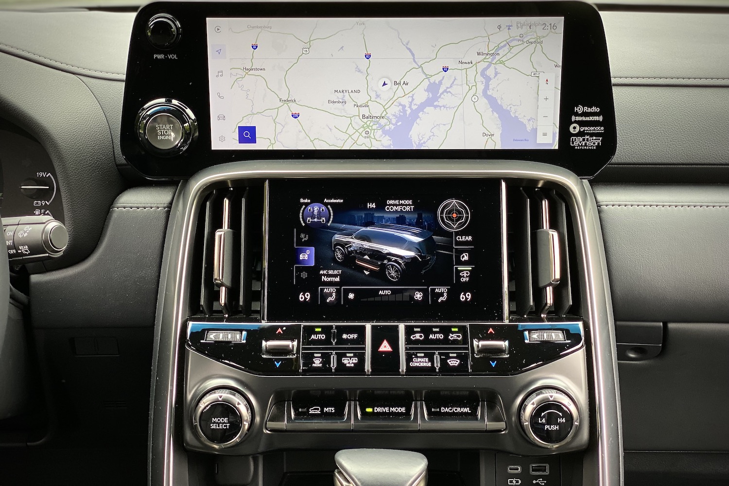 Close up of dual-screen setup in 2022 Lexus LX 600 dashboard.