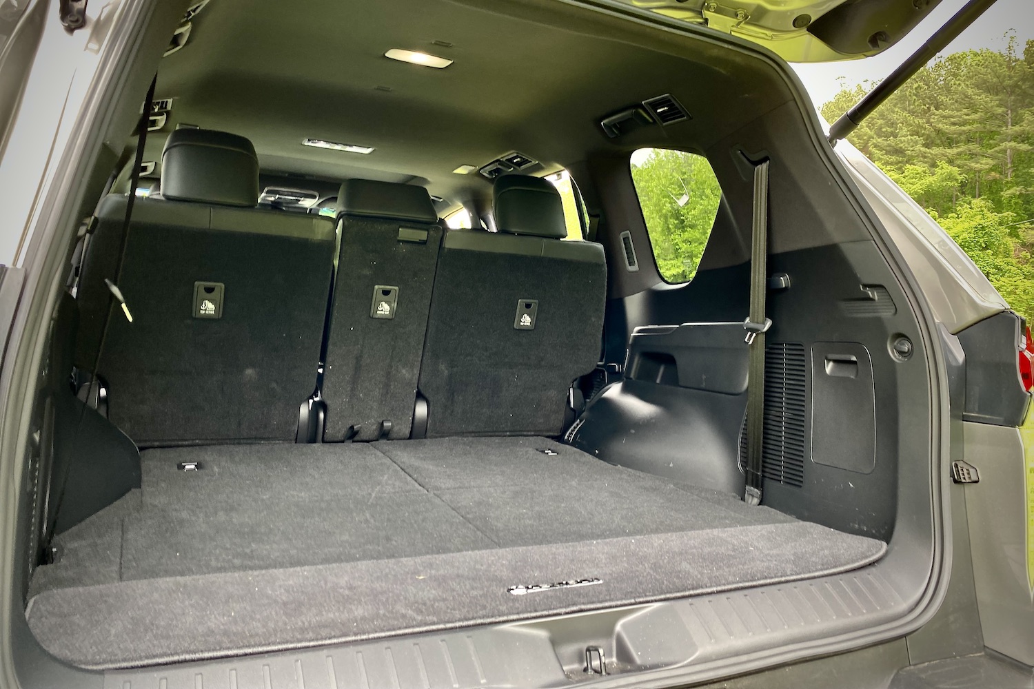 Rear cargo area in the 2022 Lexus LX 600 with the third row seats folded down.