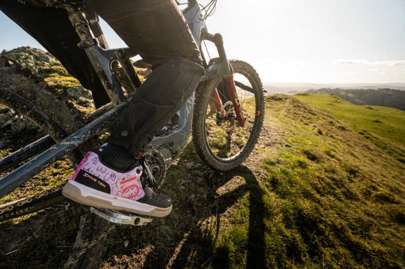 Riding a mountain bike in the Five Ten Freerider Pro BCA shoes.