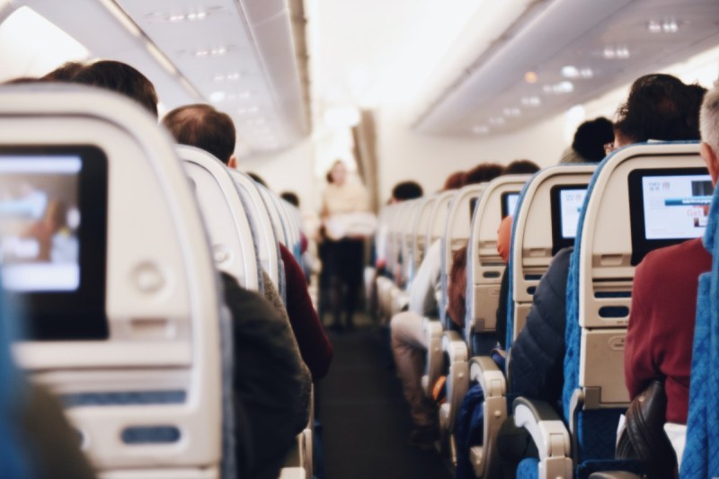 The cabin of a plane.