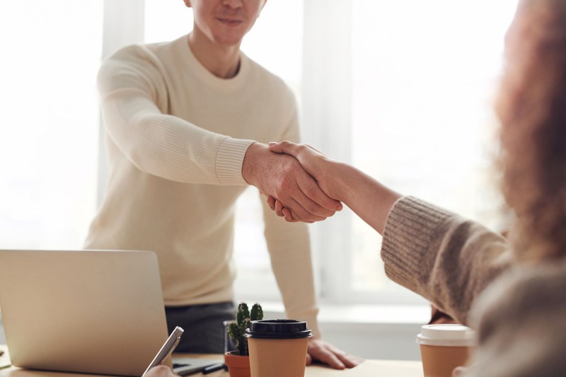 People shaking hands at a job interview