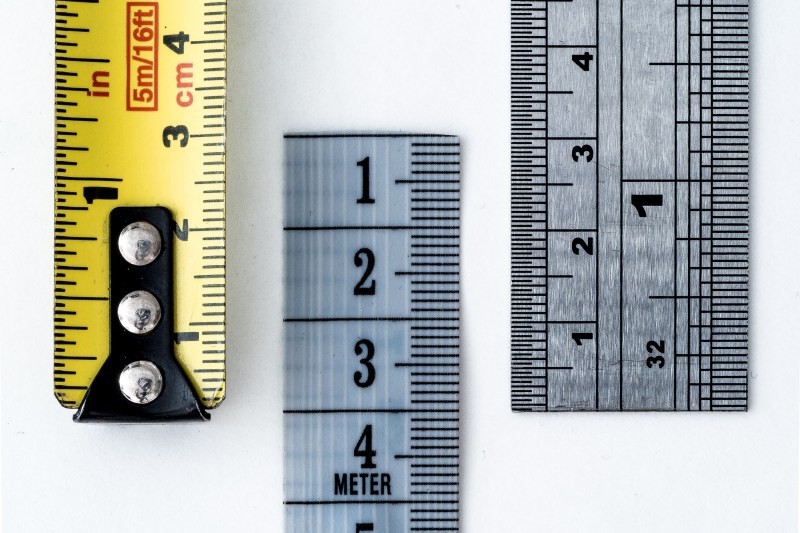 Various rulers showing centimeters and inches