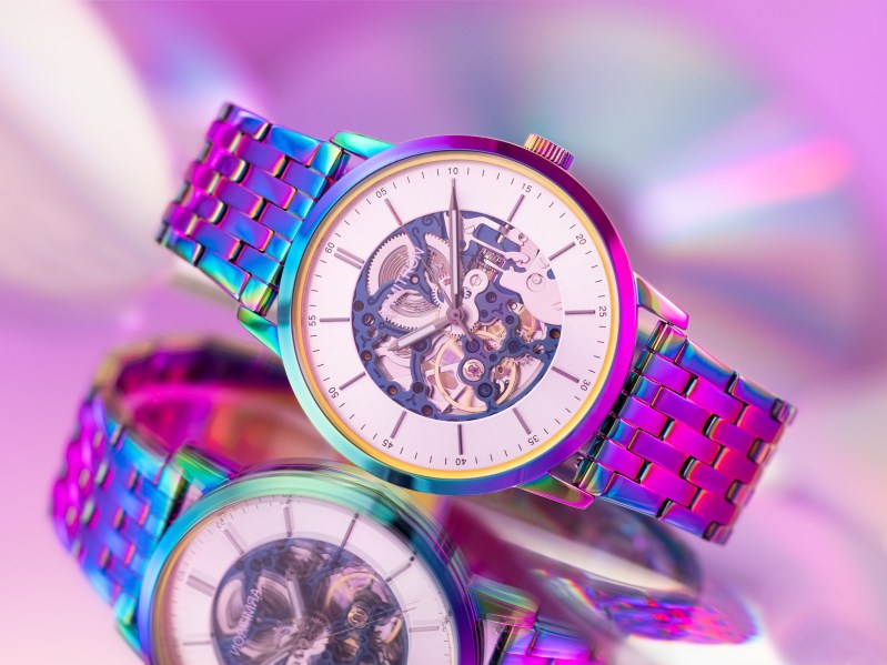 Armistron Blueprint watches iridescent style with neon background.