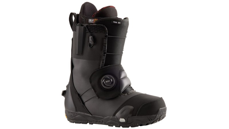 A black Burton Ion Step On snowboard boot on a white background.