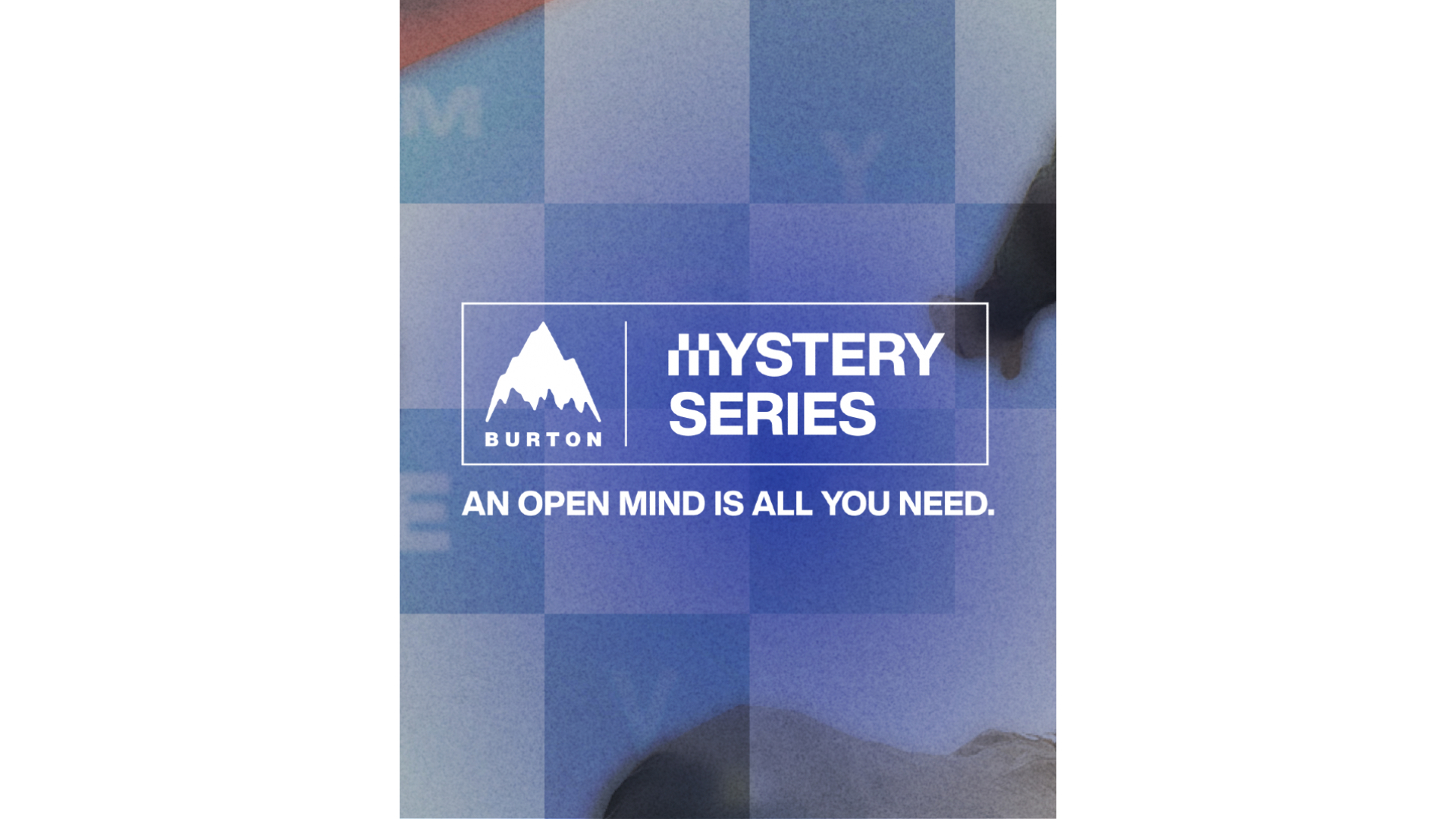 A banner image of the Burton Mystery Series with a checked blue and light-blue background and the Burton Snowboard Logo