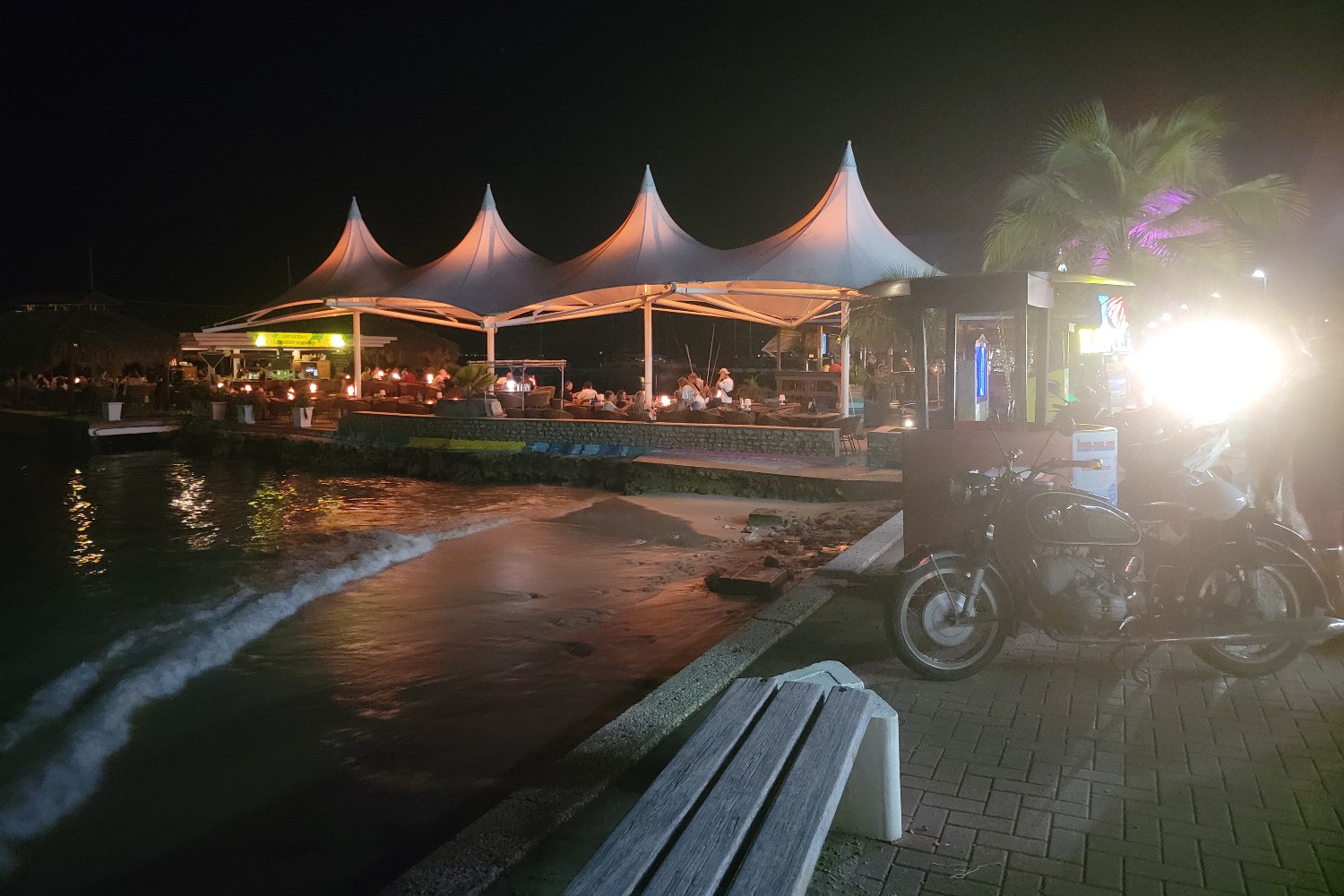 A beach at night in Kralendijk, Bonaire, Caribbean Netherlands.