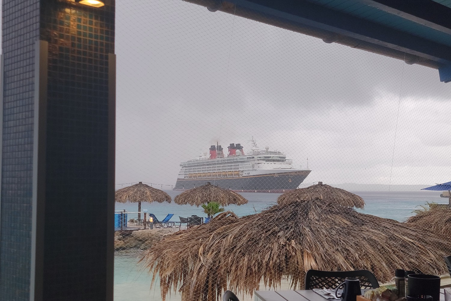 A Disney Cruise Line cruise ship approaches the Bonaire Cruise Pier