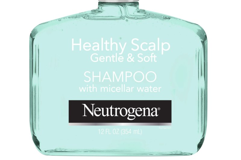 A close-up of a bottle of Neutrogena Healthy Scalp Gentle & Soft Shampoo.