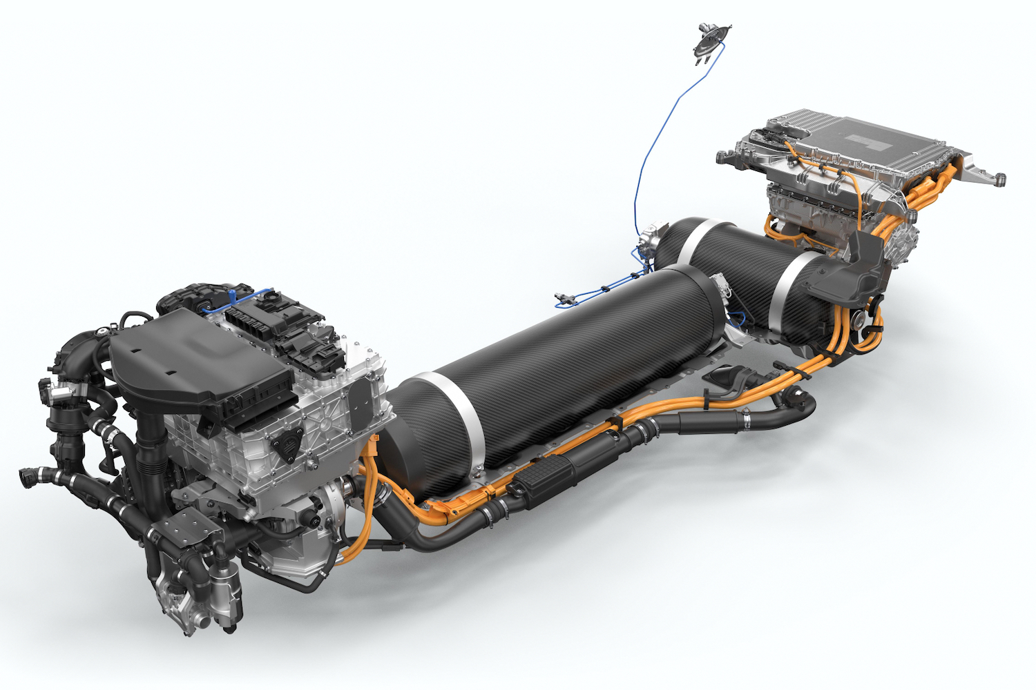 BMW iX5 Hydrogen view of hydrogen fuel-cell powertrain inside the SUV.