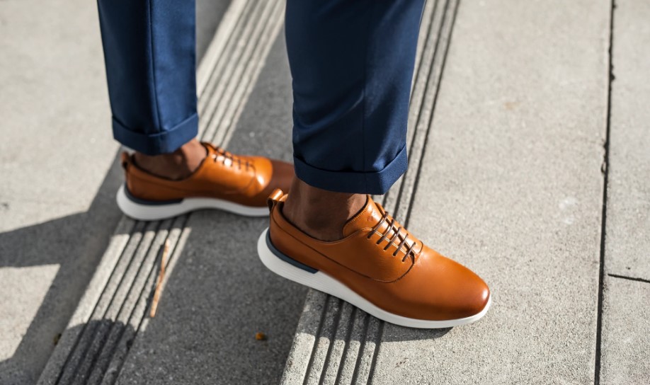 A shot of a man in dressy casual shoes