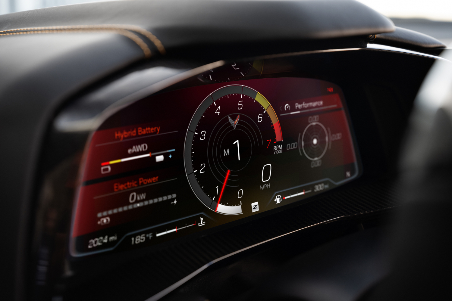 Close up of digital instrument cluster in the 2024 Chevrolet Corvette E-Ray.