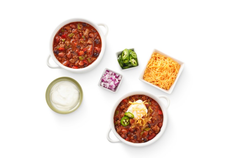 ButcherBox chili ingredients in bowls.