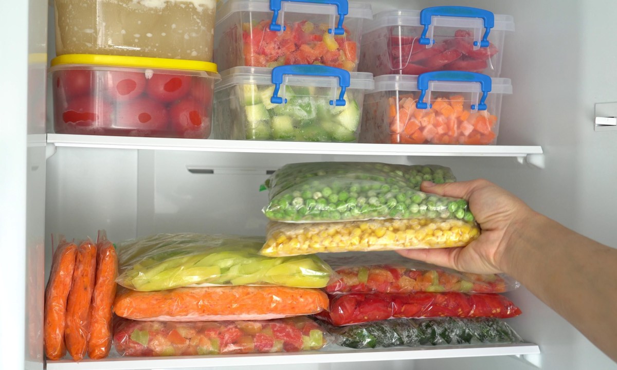 Frozen food in a freezer