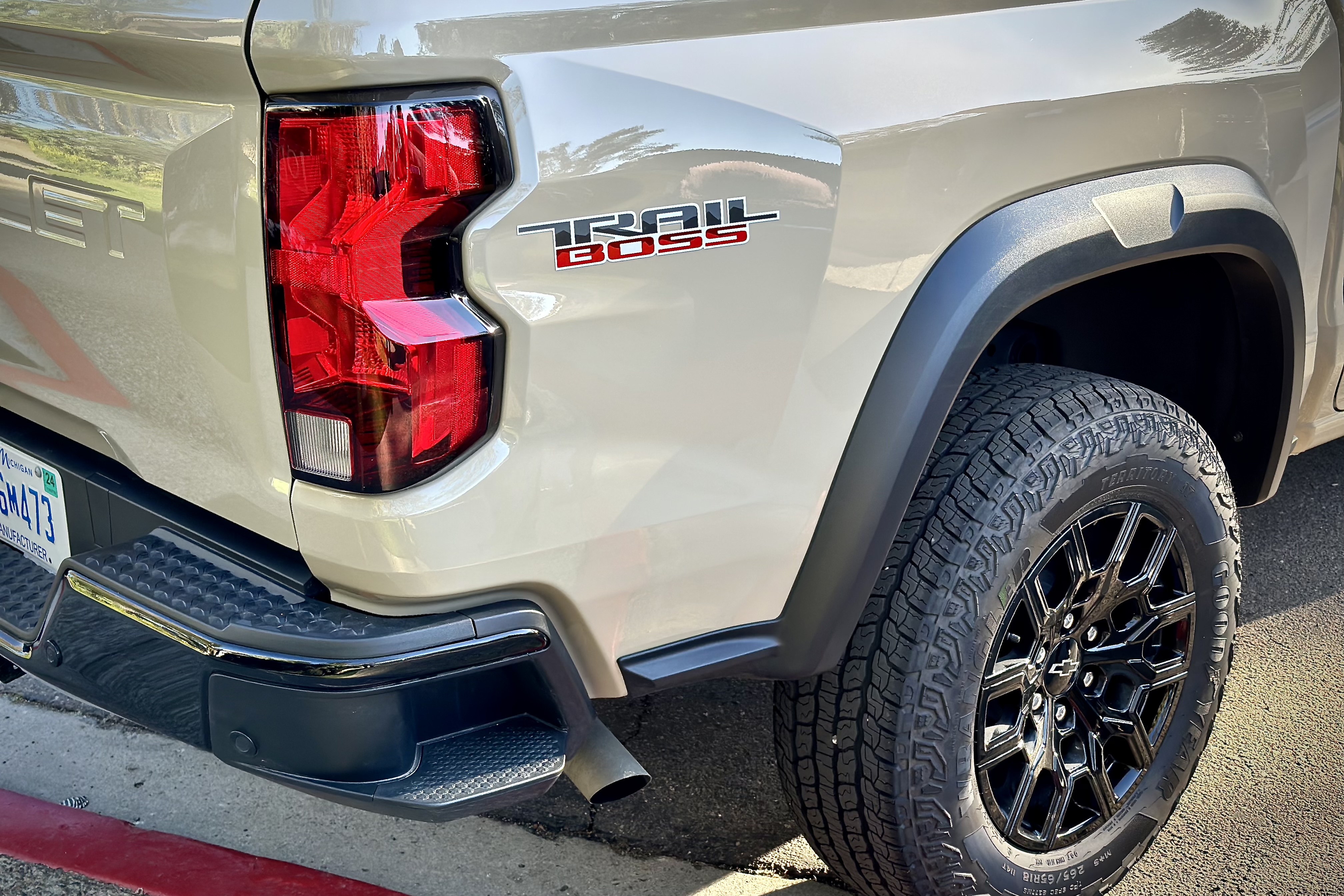 Close up of rear end of the 2023 Chevrolet Colorado Trail Boss Trail Boss badge.