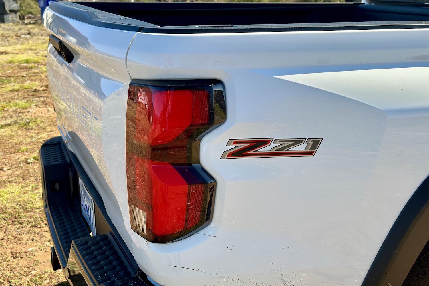 Close up of the rear taillight and rear badges on the 2023 Chevrolet Colorado Z71.