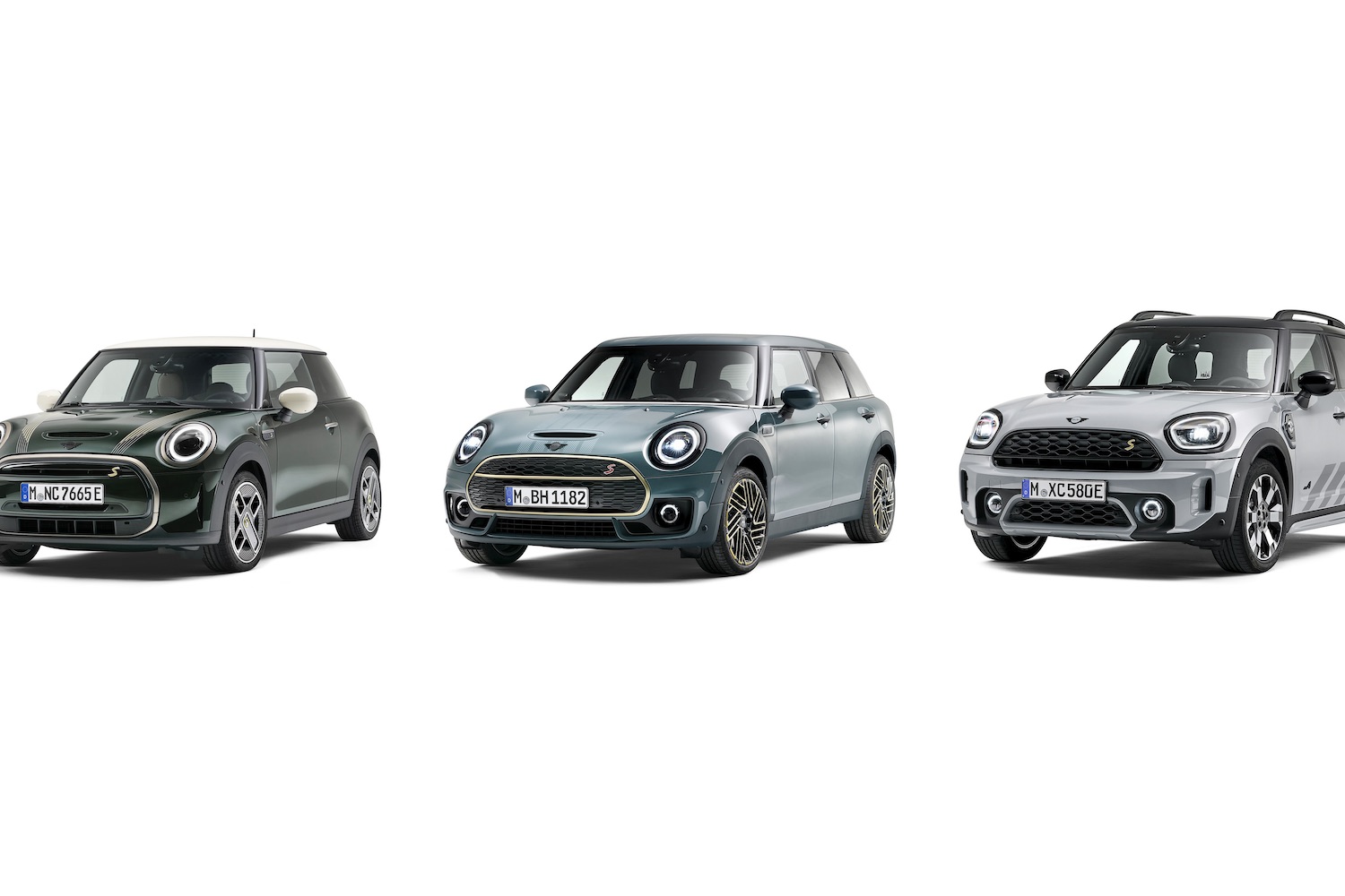 2024 Mini Cooper Family parked in front of a white screen in a studio.