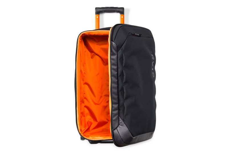 Orvis Trekkage LT Adventure 40L Carry-On Roller Bag on a white studio background.