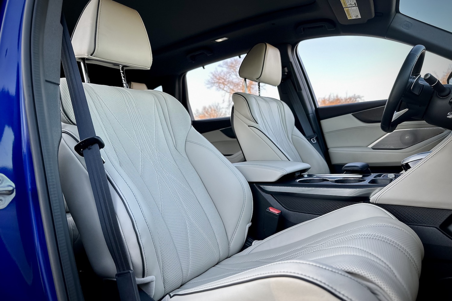 Close up of front seats in the 2022 Acura MDX Type S from the passenger's side.
