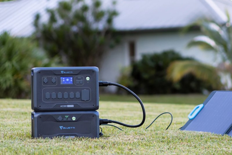 The Bluetti AC300 power with B300 battery attachment and solar panel charger.