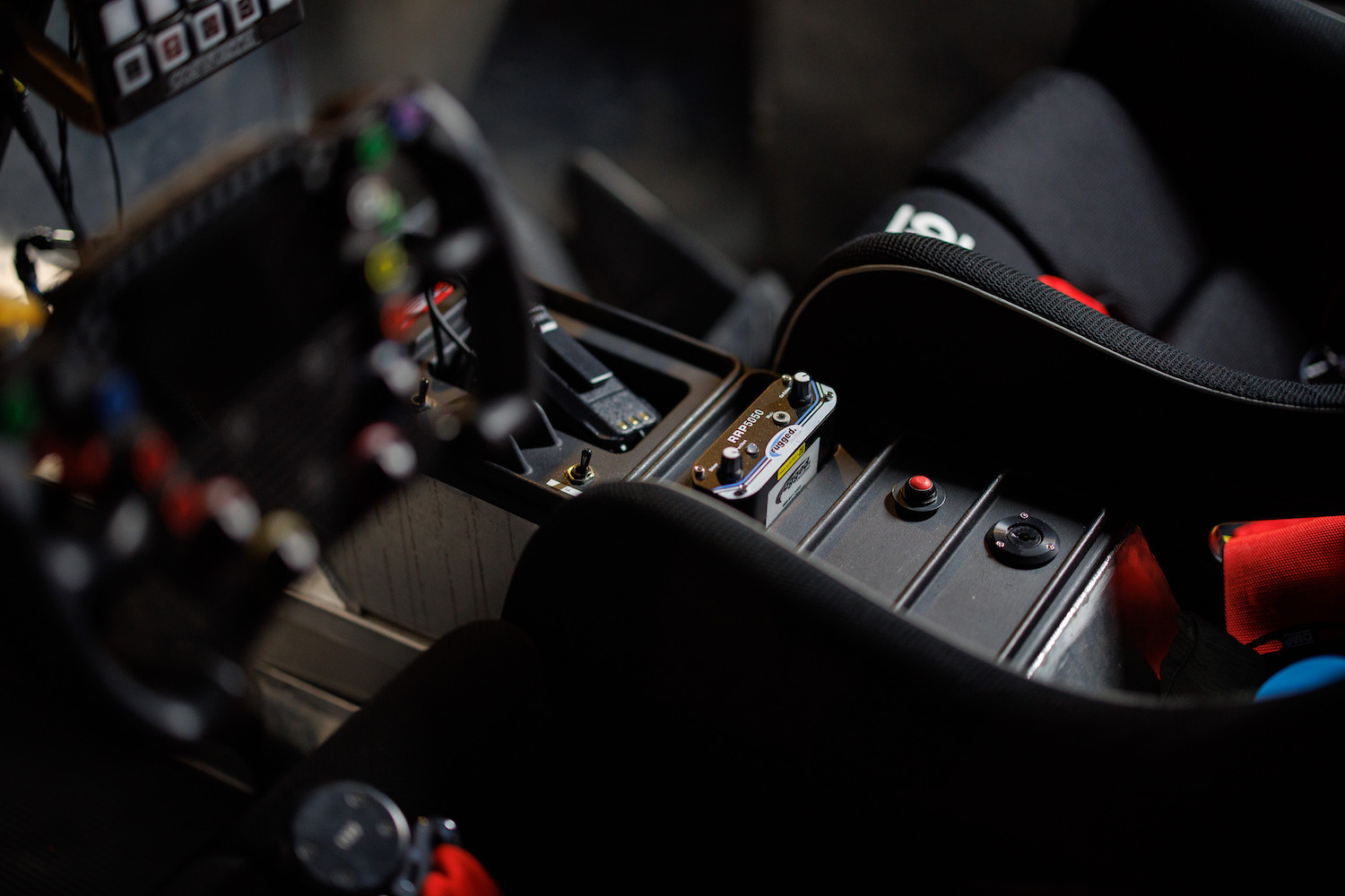 Close up of center console in the Honda CR-V Hybrid Racer.