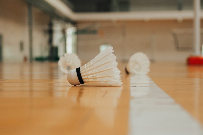 Badminton birdies on the gym floor