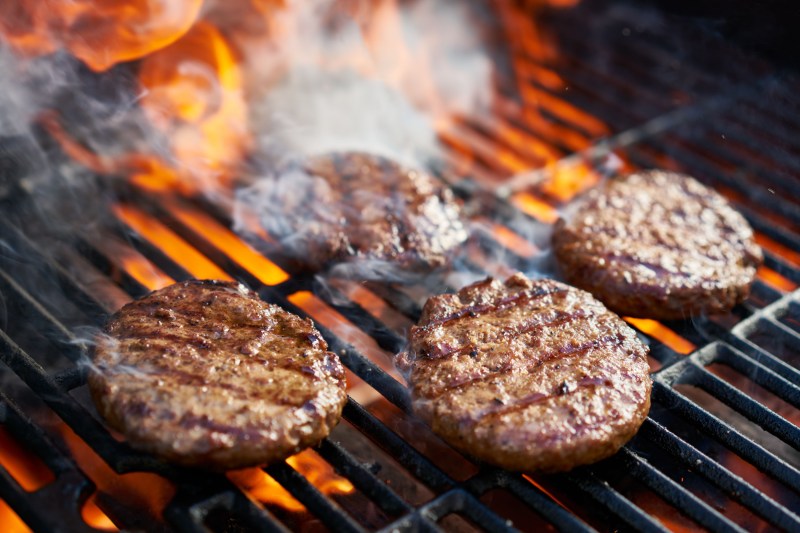 burgers on grill