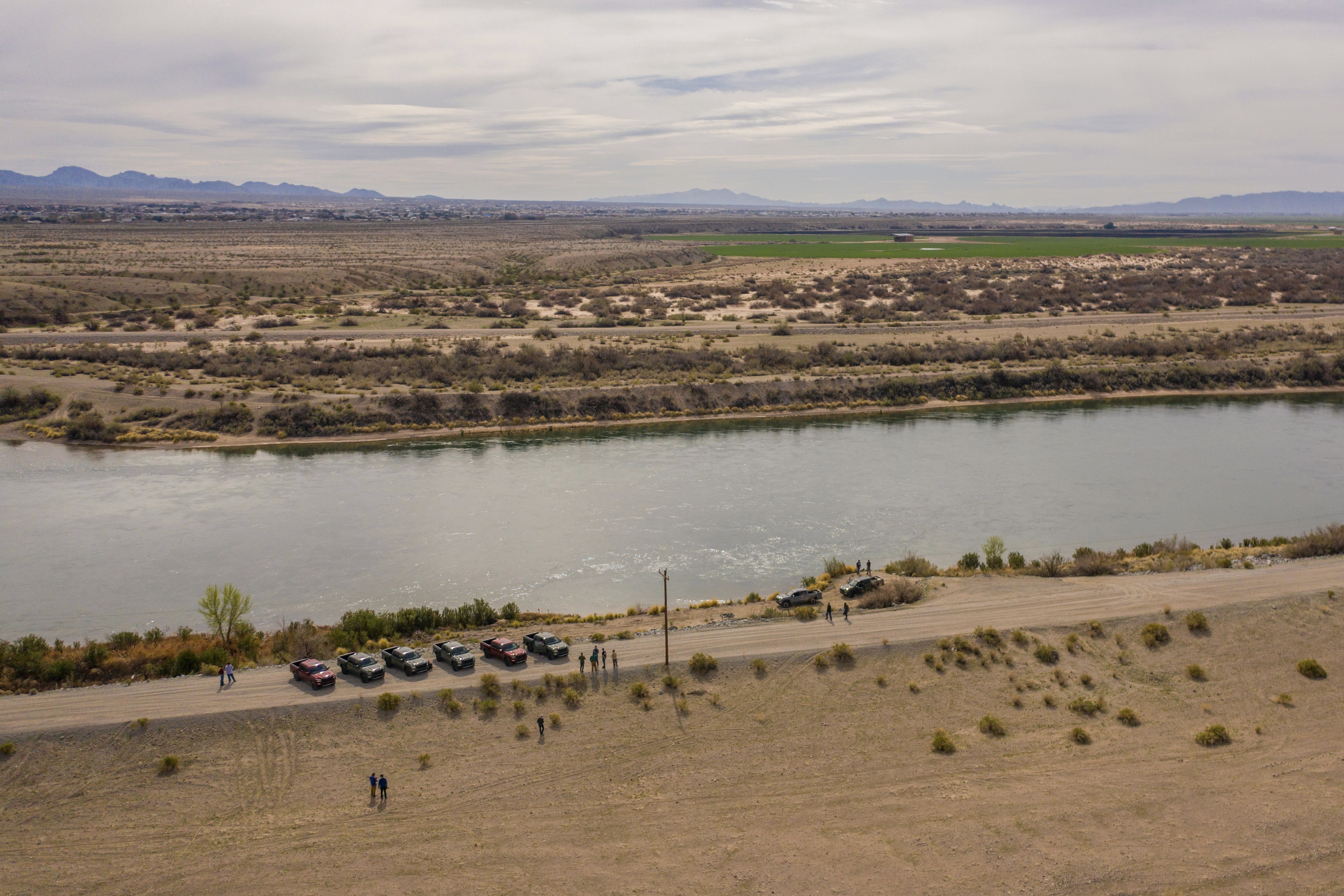 2022 Nissan Frontier Pro-4X parked on the side of the Colorado River from overhead