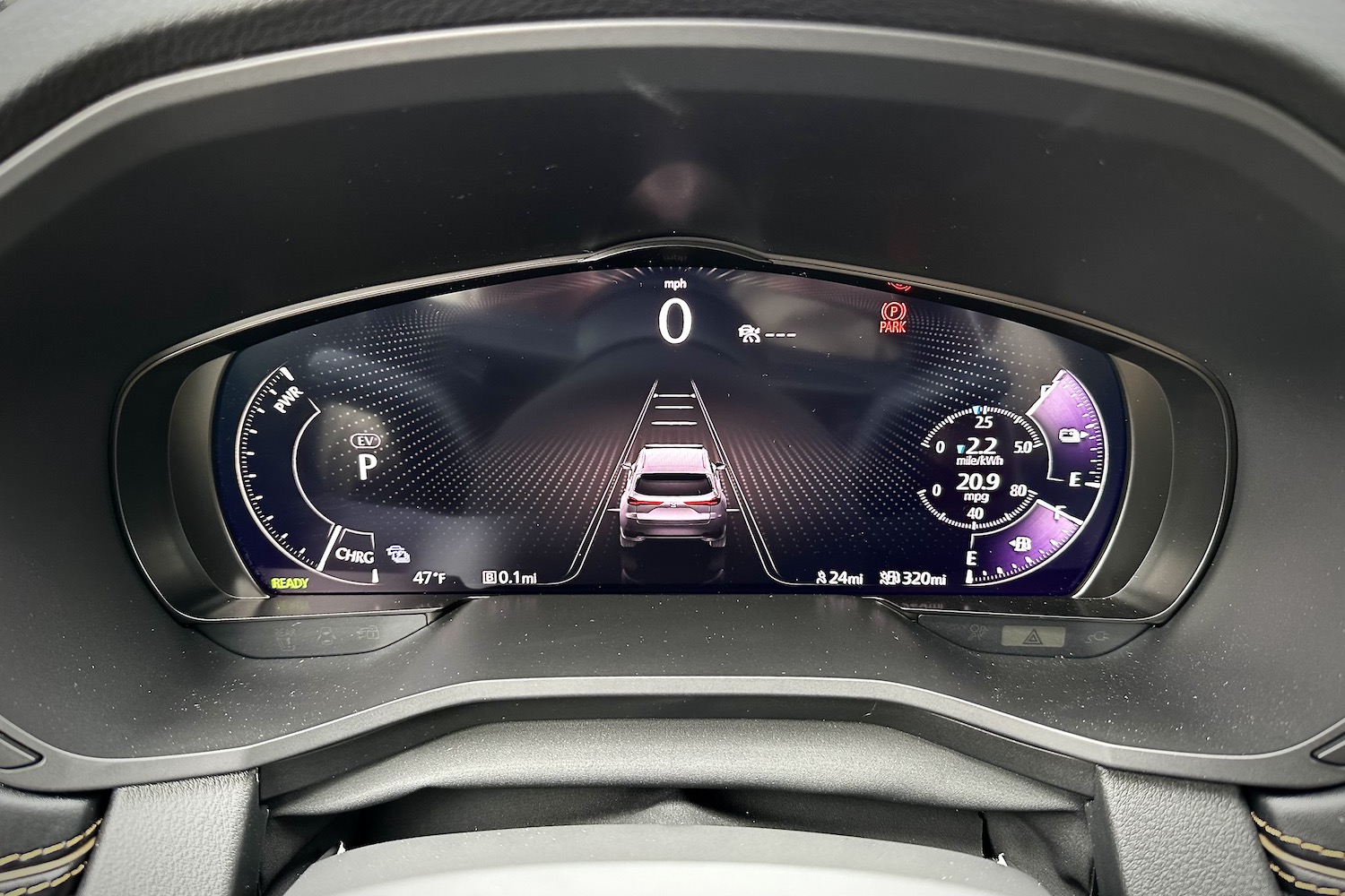 Close up of instrument cluster in the 2024 Mazda CX-90 PHEV.