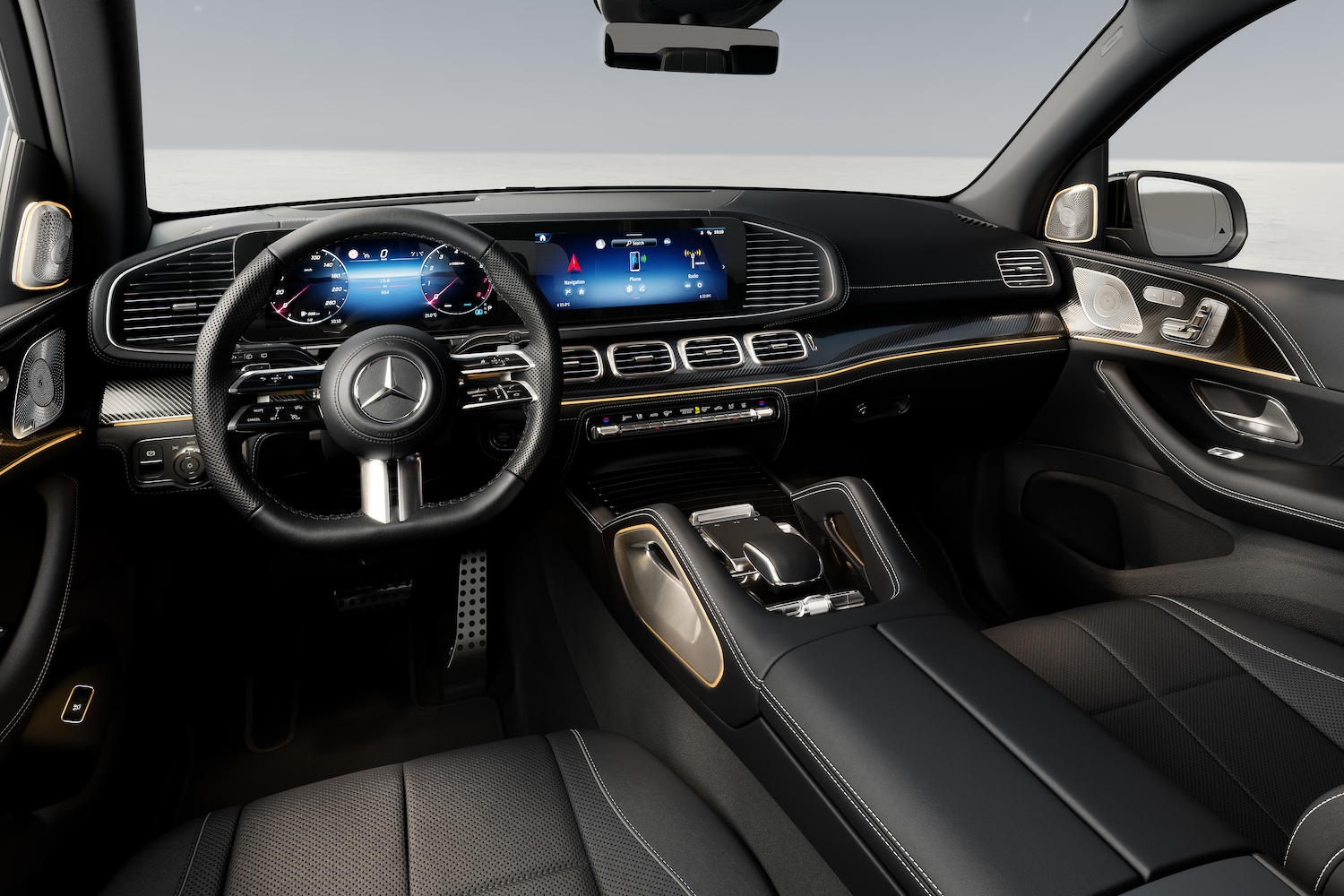 2024 Mercedes-Benz GLS AMG 63 interior dashboard, steering wheel, and center console.