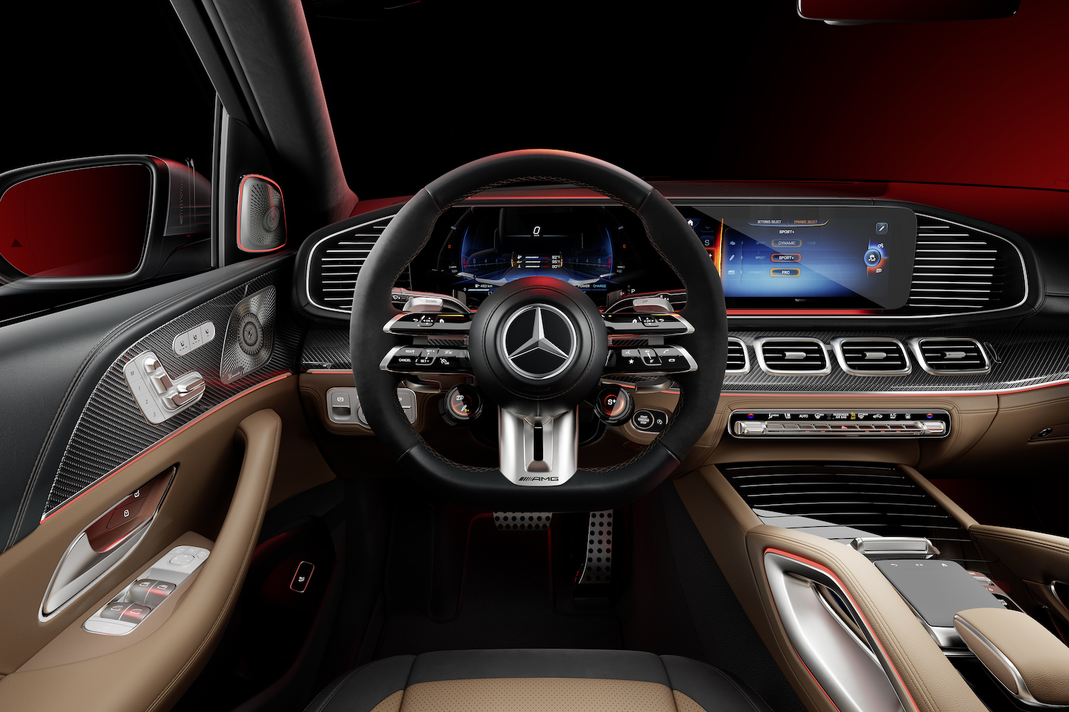 Close up of steering wheel in the 2024 Mercedes-Benz GLS AMG 63.