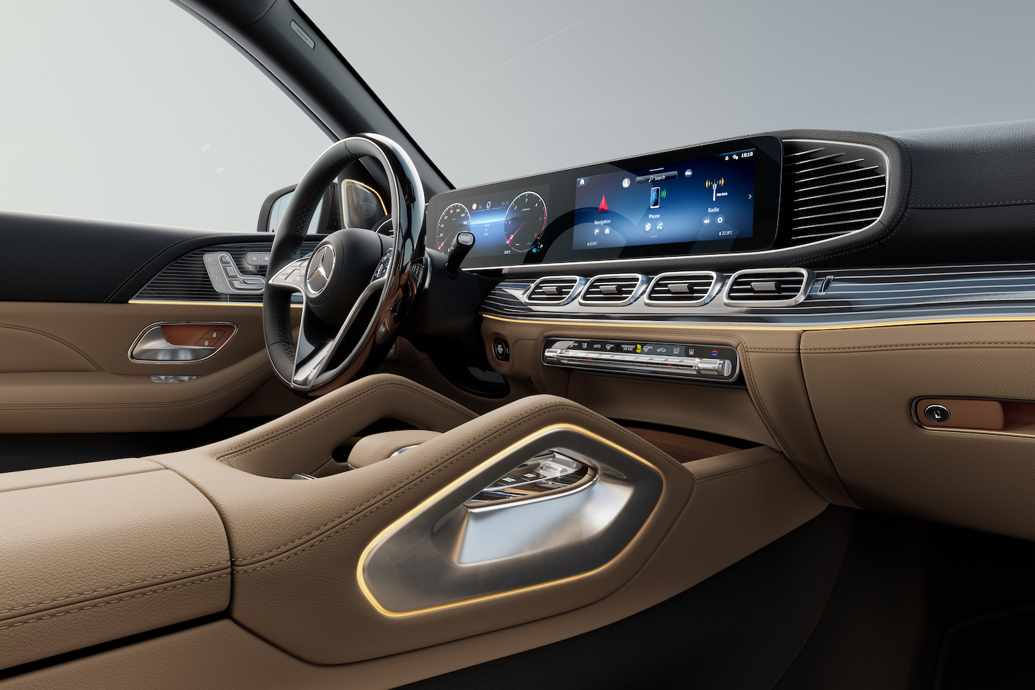 Interior dashboard and center console in the 2024 Mercedes-Benz GLS.